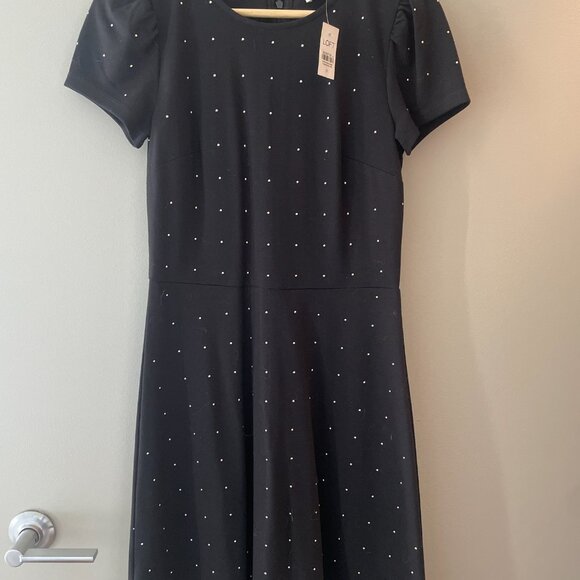 NWT Loft Studded Flare Dress Black Size 0 - Picture 2 of 3
